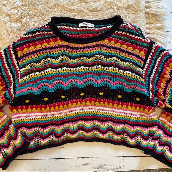 Zara | Sweaters | Zara Rainbow Crochet 